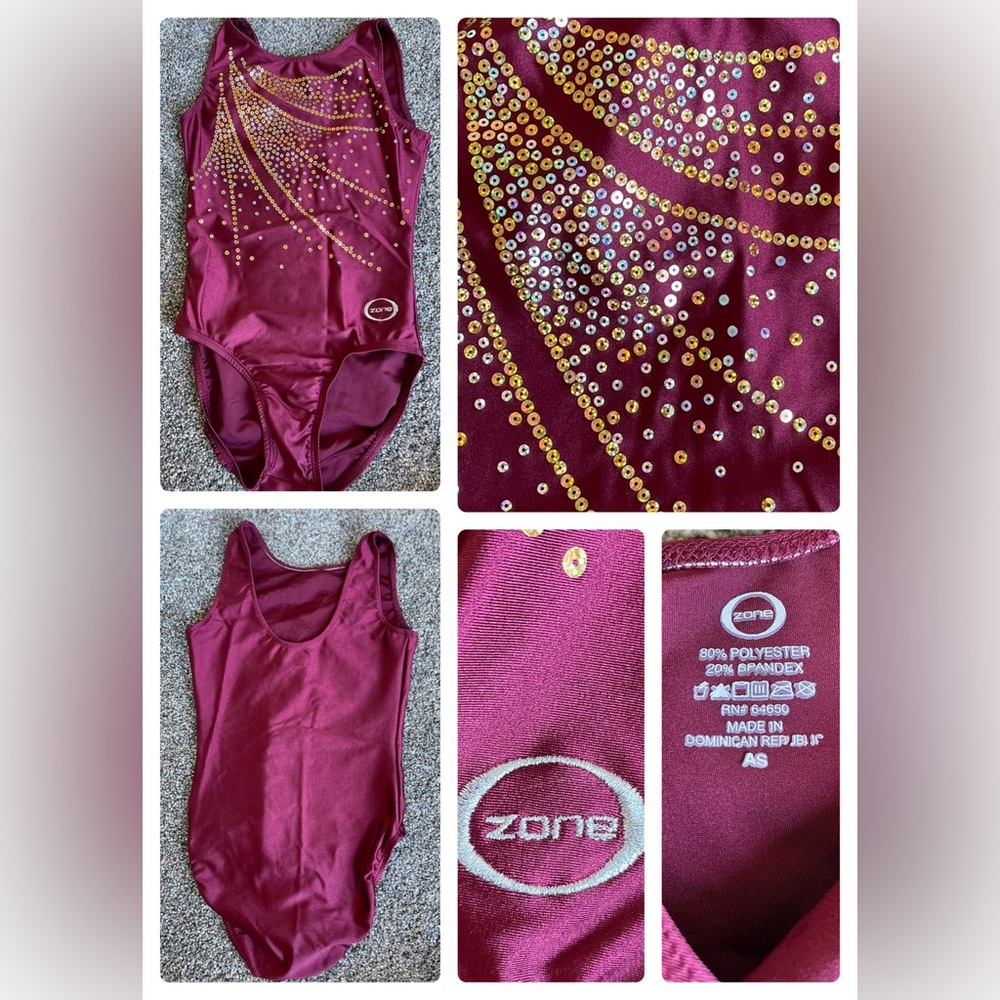 New! Ozone Maroon with Sequins Gold & Silver Adult Small (Jr Size)
